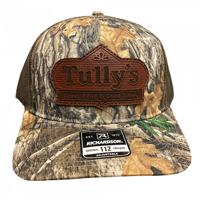 Tully's Camo & Brown Leather Patch Hat Tully's Good Times